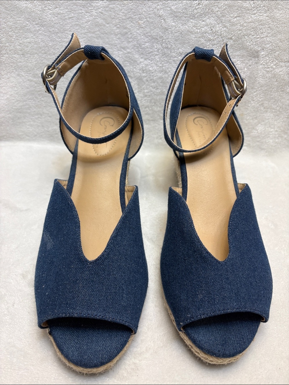 C Comfort Denim Blue Women’s Ankle-Strap Espadrille Wedges Sz: 9M
